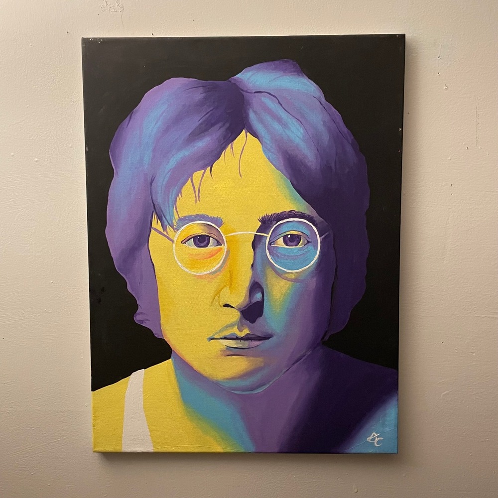 John Lennon Portrait Pop Art Painting 18x24 Canvas Purple Yellow Music Legend